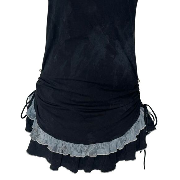 RARE Indie Vintage Cutout Ruffle Mini Dress Y2K Coquette Cottagecore Goth Sz M - Picture 5 of 13